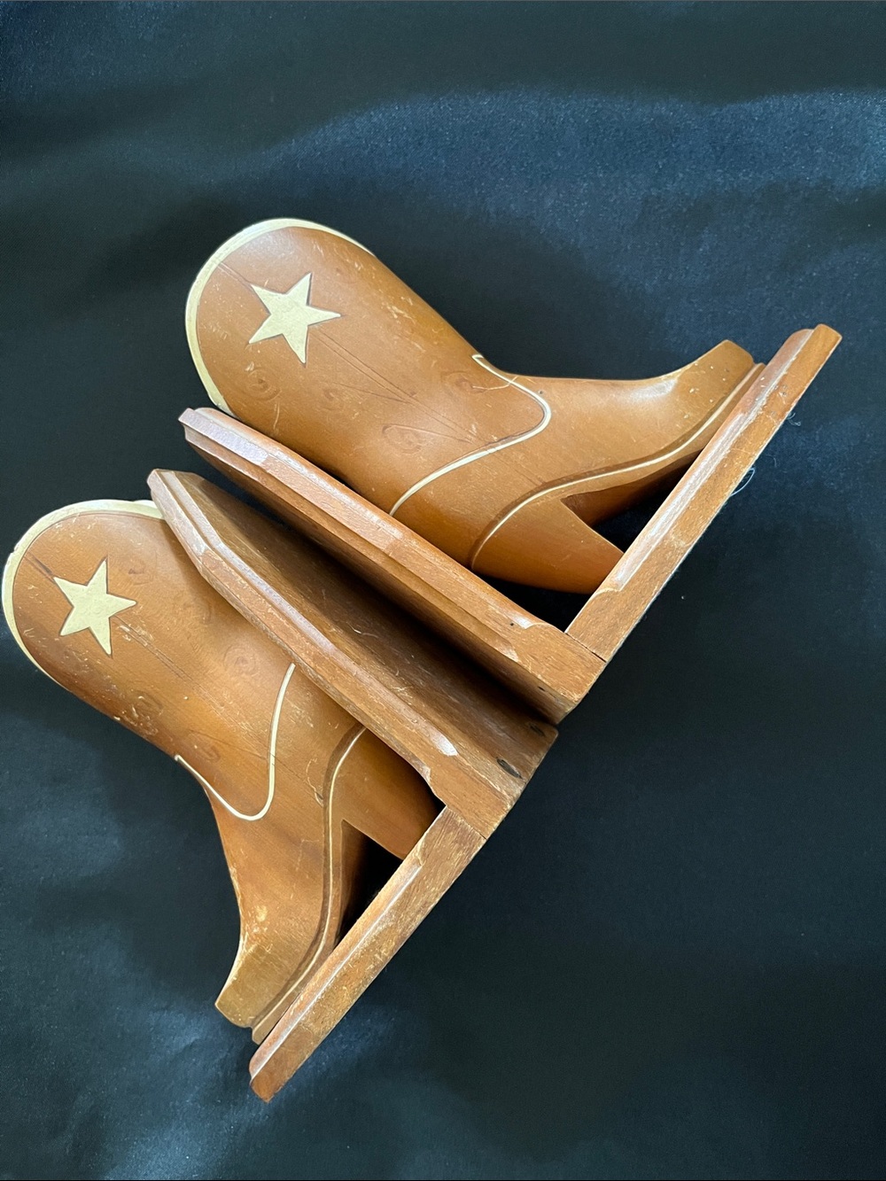 Vtg Western Cowboy Boots Wooden Bookends Monte Vista,CO Souvenir MCM *READ*